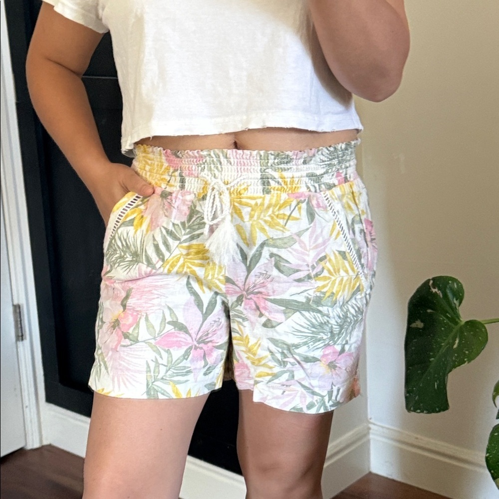 BRIGGS▪️Linen Blend Relaxed Tropical Shorts. Sz S